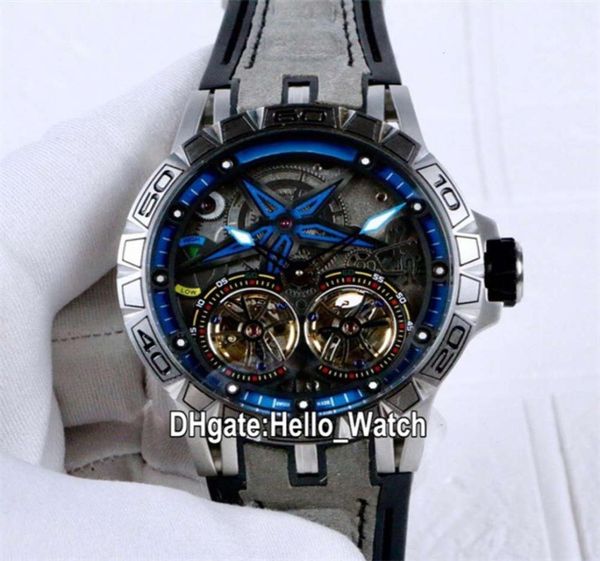 Excalibur 46 PVD RDDBEX0481 Doppio orologio da uomo automatico Black Black Blue Inner Steel Case Grey Leathre Watches Hellowatch Yoomi2861926