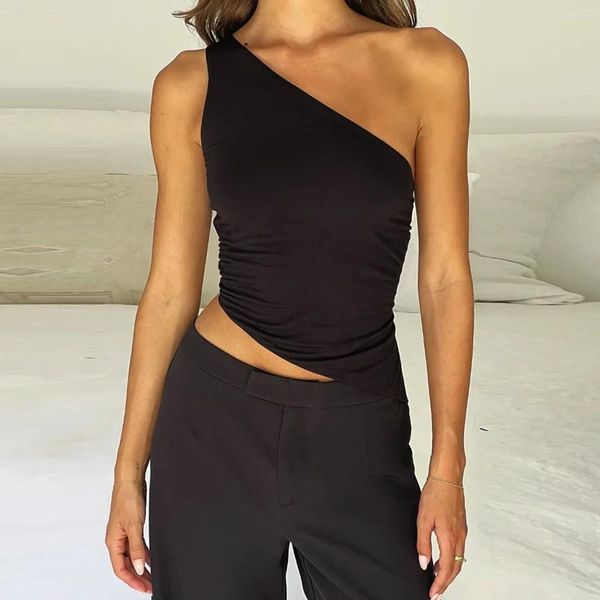 Tank da donna Sexy a una canotta a una spalla senza spalla senza schienale Short Short Waist Wrap Around Corset T-shirt Tops 2024 Summer Streetwear