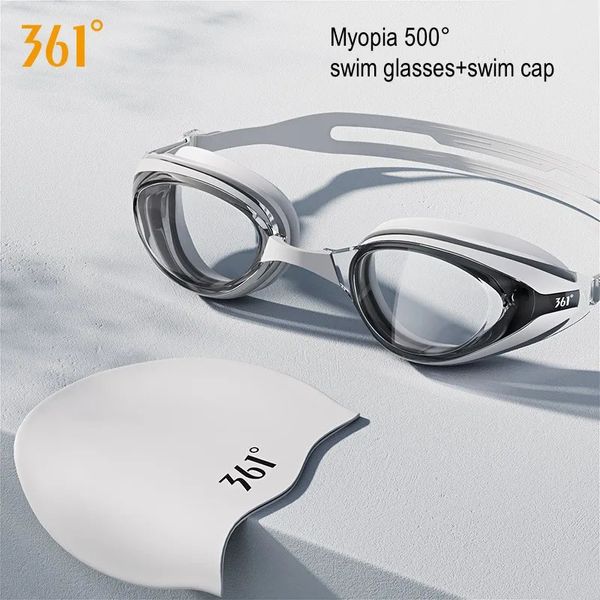 361 ° Myopia Professional Anti-Fog UV Protection Discust Goggles con cappucci I bicchieri da nuoto in silicone regolabili impermeabili 240417