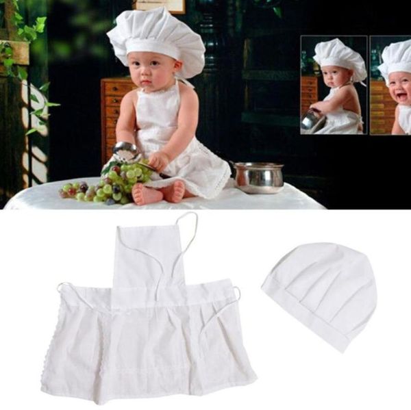 UNISSISEX Baby Chef Suit Set Set White Home Pograph Props Presente confortável Faculdade de festa respirável Po Studio Costume de Avental Hat2709780