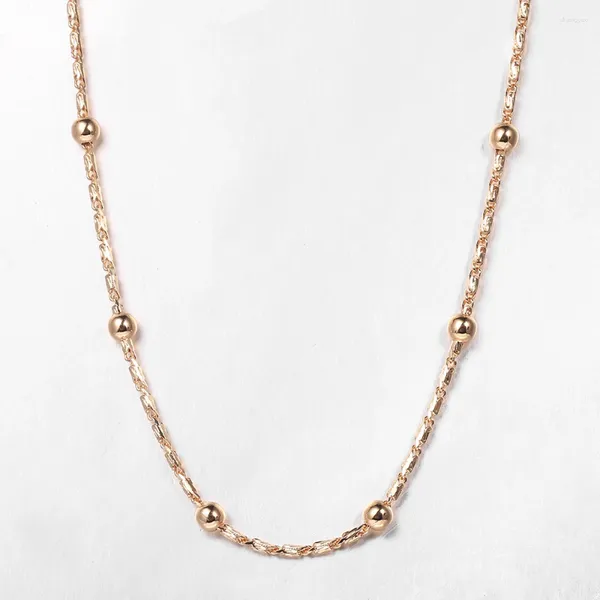 Colares pendentes 585 Colar de satélite de cor de ouro rosa de ouro rosa para mulheres Girls Ball Link Chain 50cm 60cm Gretos de joias por atacado HCN46