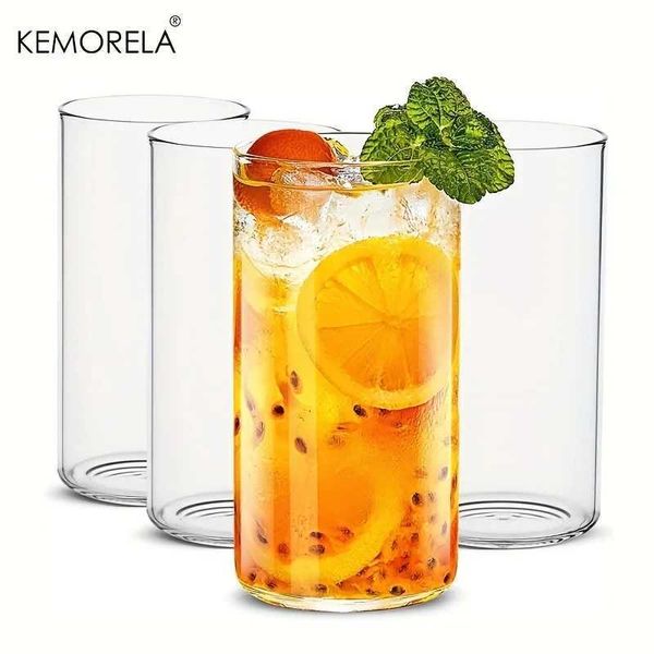 Tumblers 1/4pcs transparentes xícaras de vidro suco de leite de leite de leite de cerveja caneca redonda e design longo adequado para festas de reunião em família H240425