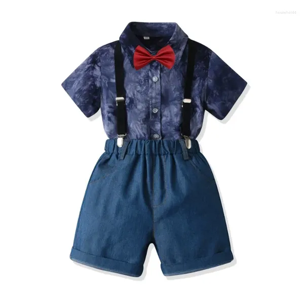 Abbigliamento set di abiti da gentiluomo a maniche corte per camicia corta boutique di compleanno set di bambini di alta qualità abiti in cotone primaverile