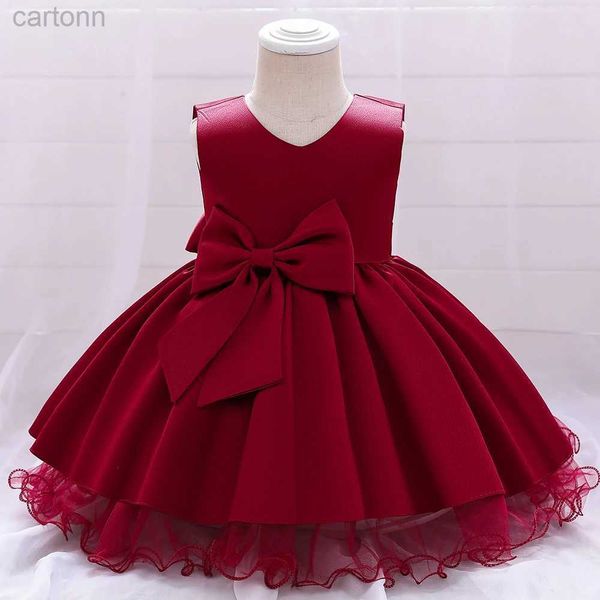 Abiti da ragazza per bambini Big Bow Girl Dresses Pink 1st Birthday Wedding Princess Party Kids Dress for Girls Bridemaid Christmas Prom Costume D240425