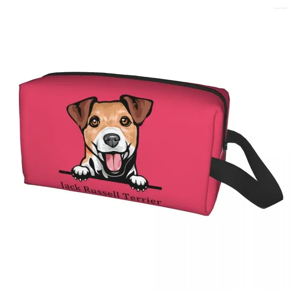 Bolsas de cosméticos Peeking Dog Jack Russell Terrier Bolsa de higiene pessoal para mulheres Organizador de maquiagem de animais Pet Ladies Storage DOPP Kit Box