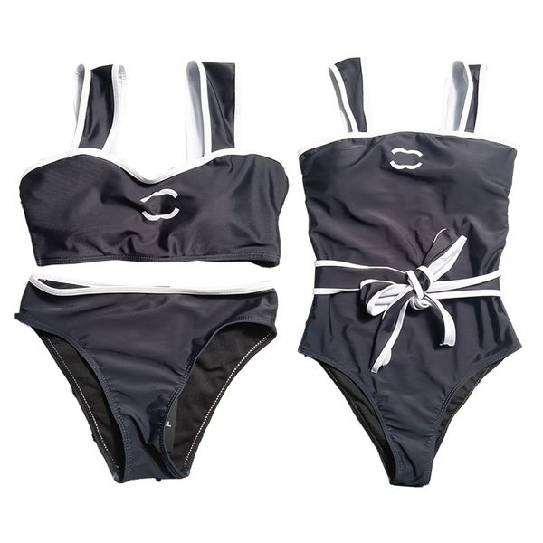 Schwarzer einfacher Druck Badeanzug Frauen Stilvoller Strand Slim Bikini sexy Spitze One -Stück Badeanzug Badebekleidung