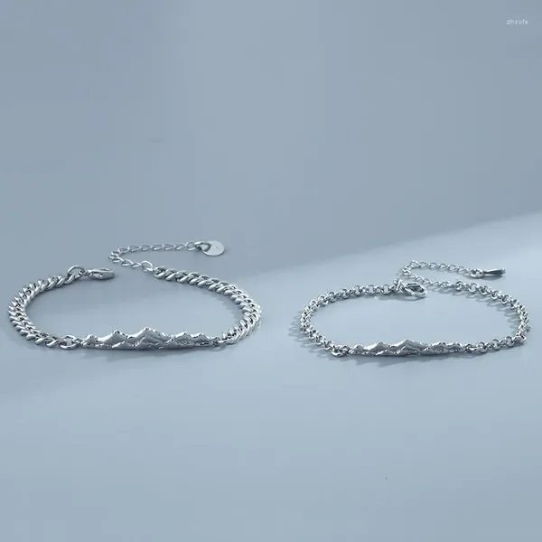 Braccialetti di fascino Sterling Silver Color Mountains Symbol for Lovers Couple Chain Link Original Fashion Jewelry