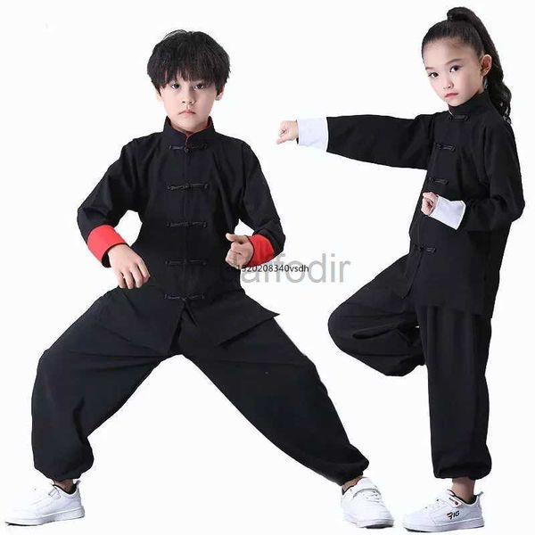 Bühnenbekleidung Kinder Kung Fu Uniform traditionelle chinesische Kleidung für Jungen Mädchen Wushu Kostüm Top Hosenanzug Set Tai Chi Folk Bühnenoutfit D240425