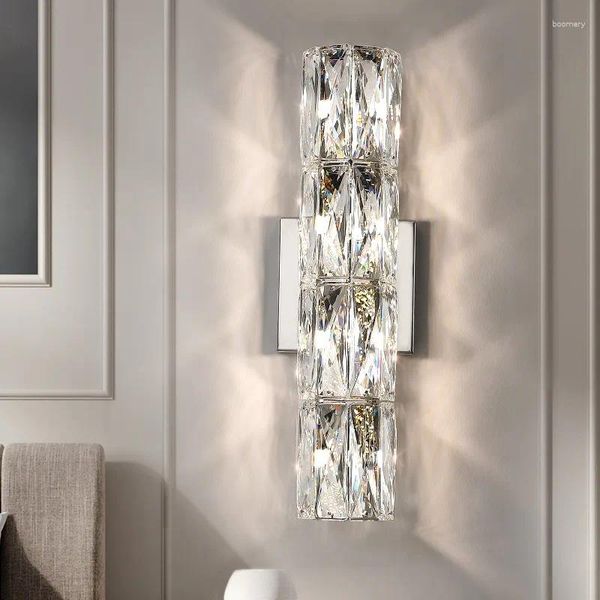 Lâmpada de parede Cristal de luxo moderno para sala de estar TV Background Silver Indoor Long Sconce Lighting Home Fixture Bedside