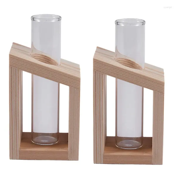 Vasen Promotion!2x Kristallglas -Testrohrvase in Holzständer Blumentöpfe für Hydroponische Pflanzen Hausgartendekoration