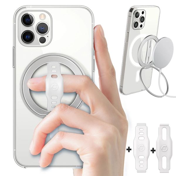 Standmagnetischer Telefongriff und Ständer mit Silikon -EWA -Fingerriemen für Magsafe -Ringhalter nur für iPhone 11 12 Pro/Pro 14max/Mini
