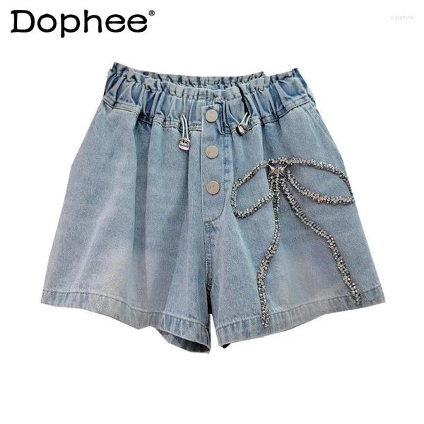 Frauen Shorts Womens 2024 Sommer Europäische Waren Schwere Perlen hohe Taille schleudern Weitbein-Denim-Beute