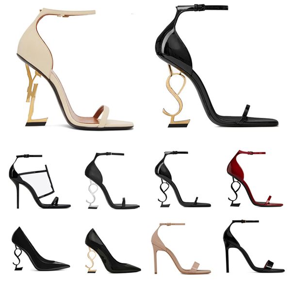 Frauen Kleiderschuhe High Heels Leder Gold Ton dreischwarz Luxus Frauen Dame Designer Sandalen Party Hochzeitsbüro Pumps