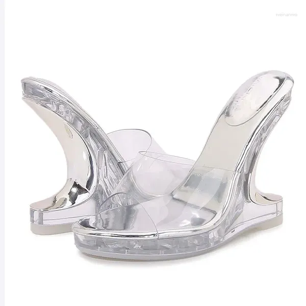 Sandals Lihuamao Estranho Estranho Cristal para mulheres cunhas Clear Heels Pumps Aberto de sapatos de pé de festa do casamento Dacning