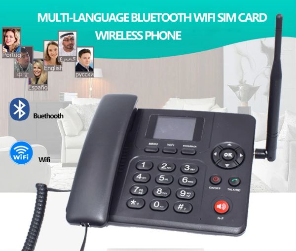 Zubehör Englische russische Sprachen schnurlose Telefone mit WLAN GSM SIM -Karte 2G 3G 4G Wireless festes Telefon Desktop -Telefon für Bürohaus