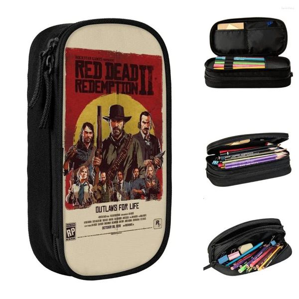 Game Red Dead Redemptions Odaws for Life Fans Case Pencil Case a doppio strato Accessori per ufficio in grande capacità