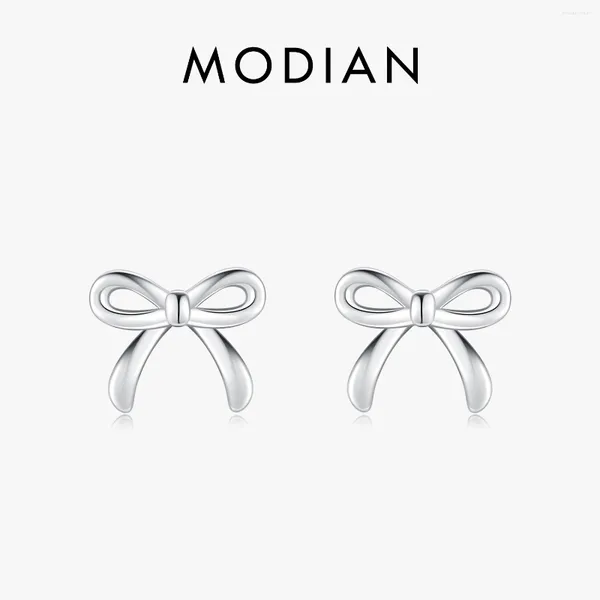 Bolzenohrringe Modian 925 Sterling Silber niedliche einfache exquisite Bowknot -Hypoallergen für Frauenfeinschmuckzubehör