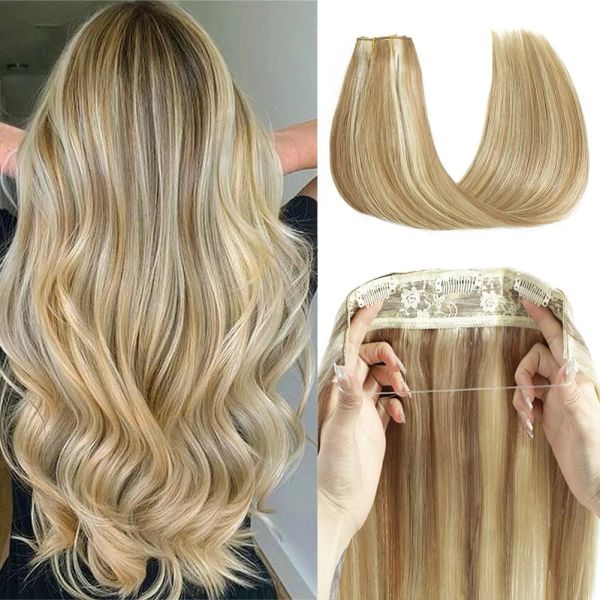 Trapunta Human Hair Extensions REALE DRIVE #P8/613 Clip di filo nei capelli con clip invisibile per capelli in linea di pesce nelle estensioni dei capelli