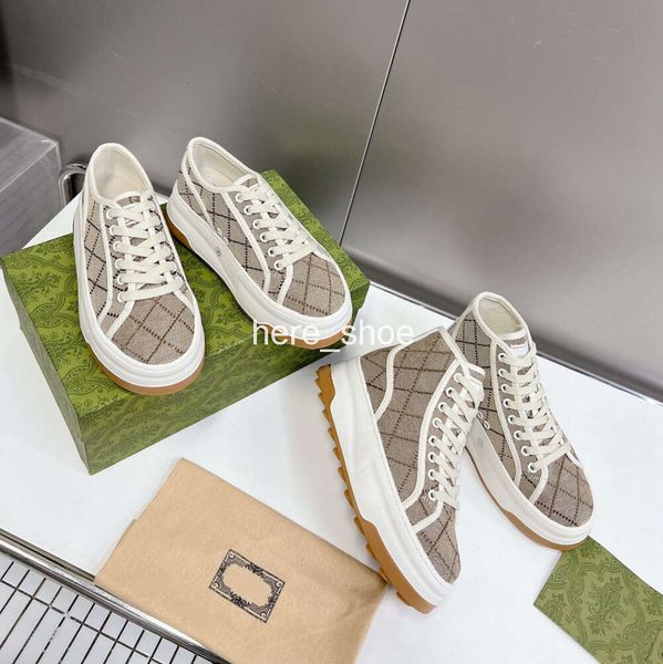 Designerinnen Frauen lässig Schuhe Italien 2024 High Top Letter High-Qualität Sneaker Beige Ebony Canvas Casual Tennis Schuh Luxus Stoff Dick-Soled-Stiefel