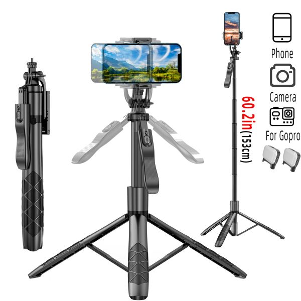 Golta 153cm Selfie Stick Tripé com preenchimento sem fio Light Remote Phone Stand Stand Interface 1/4 parafuso para smartphone de câmera novo