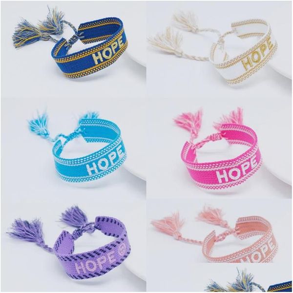 Bangle 10pcs 2022 Письмо надежда вышивая ткани браслеты для женских девушек из брака из шарма ручной работы Boho