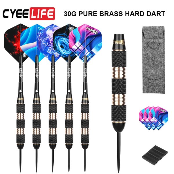 Darts Cyeelife 30G Стальные наконечники тяжелые дротики с корпусом с переноски, латунные дротики, установленные с дополнительными рейсами и пластиковым аксессуаром