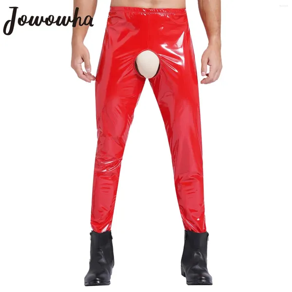 Frauen Höschen Herren glänzend Patentleder schicklos Hosen hoher Taille offener Schritt Bulggings Sexy Hosen Disco Party Pole Tanz Clubwear