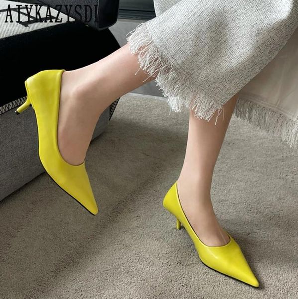 Sıradan Ayakkabı Aiykazysdl Sarı Pembe Bej Şeker Renk Pompaları Kadın Ofis Lady Smed Toe Kitte Düşük Topuk İş Striptizci Kadın 2024