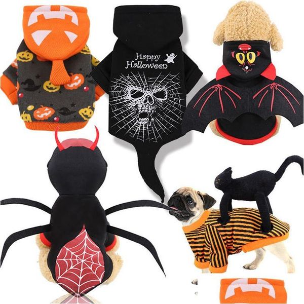 Hundekleidung 5 Farbhunde Kostüm lustig niedliche Halloween -Anzug warme Spinnenfledermaus -Fledermaus -Form Hoodies Kürbis Haustier Winter Kleidung Sweatshirt Mantel Dhoxy