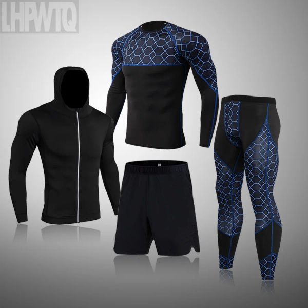 Устанавливает бренд Compression Men's Sport Suits Quick Dry Runs Sets Одежда Sports Joggers Training тренажерный зал. Скорочные костюмы Mma Rashguard