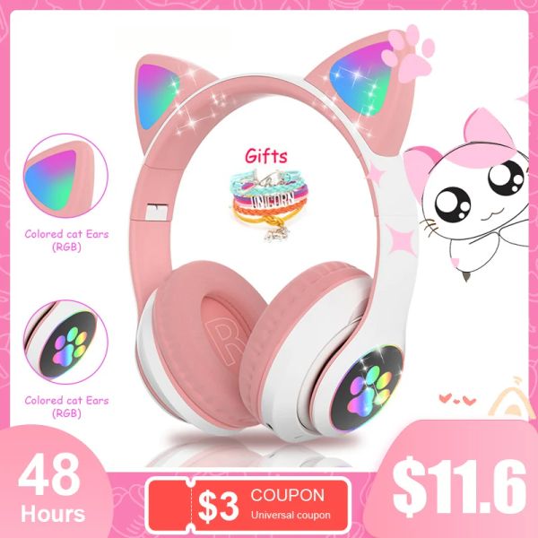 Stiefel Neue RGB -Katzen -Ohrhörer -Kopfhörer Bluetooth Fone Bass Rauschen Stornieren Erwachsene Kinder Girl Headset Support TF Card Casco Mic Geschenk