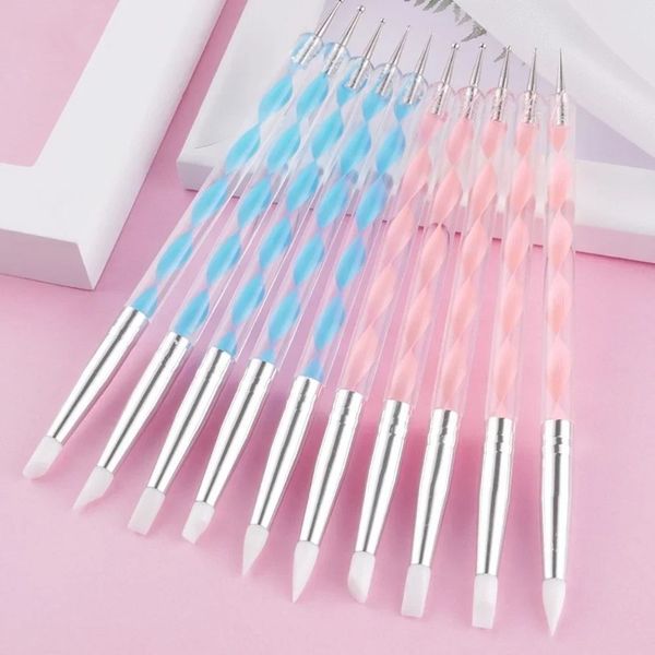 Dicas de pintura de pontapé de unhas Dicas de manicure Tools Brush canet Art Silicone 5pcs escultura de escultura em conjunto com escultura dupla terminado