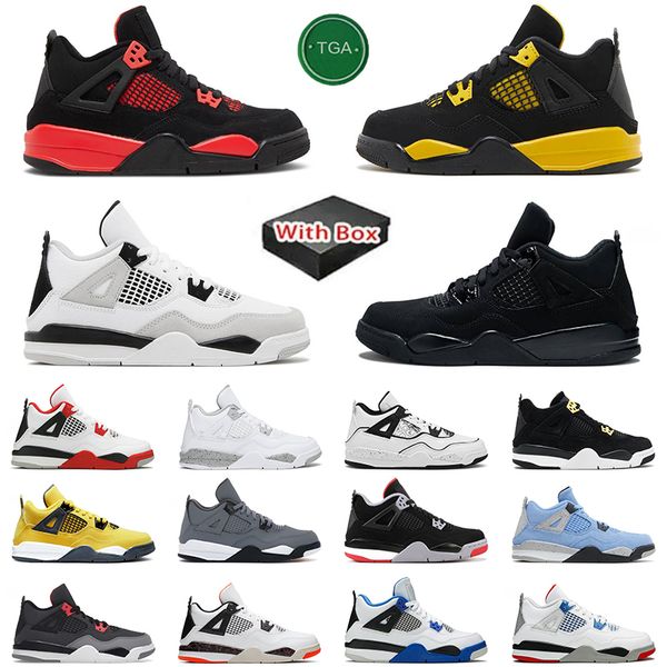 Thunder Designer J4S Sapatos infantis 4s Jumpman 4 Baskteball Kid Platform Trainings Black Cat Bred Fire University University Rosa Militar Blue Soakers Sports Sports