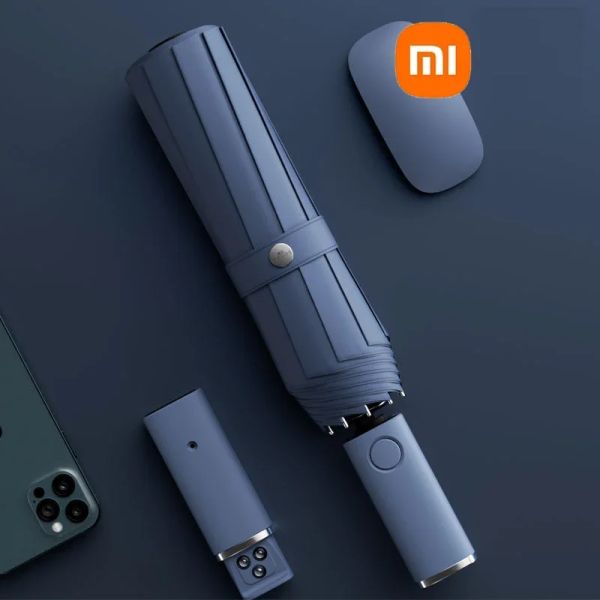 Controllo xiaomi ombrello per la notte rinforzata ombrello di pioggia soleggiata addensata leggera ridotta automatica extra grande ombrello pieghevole