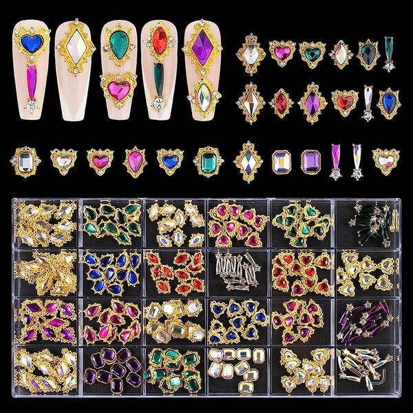 24 Grid Nail Afinestones Crown Heart Jewelry Gem Stone Crystal Diy Art Demoration