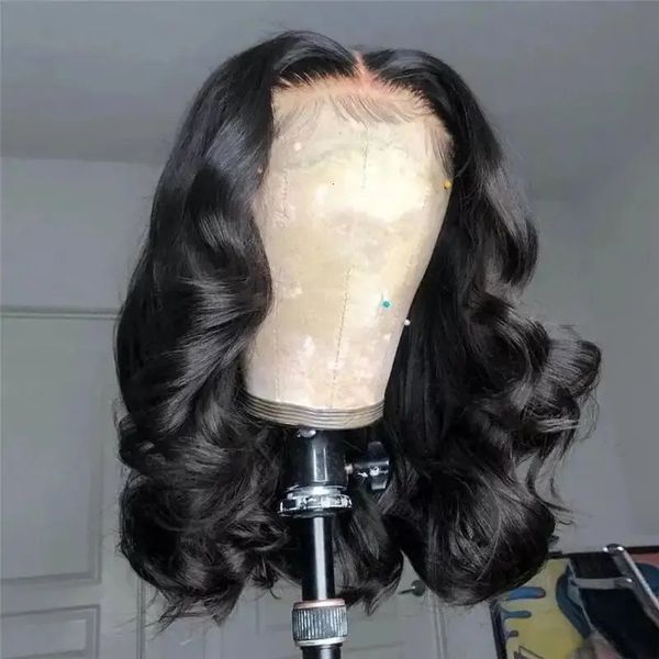 Body Wave Short Bob transparent t Teilseite Teil Spitze menschliches Haar Perücken für Frauen vorgelegt natürliche Farbe Remy Indisches Haar zum Verkauf 240416