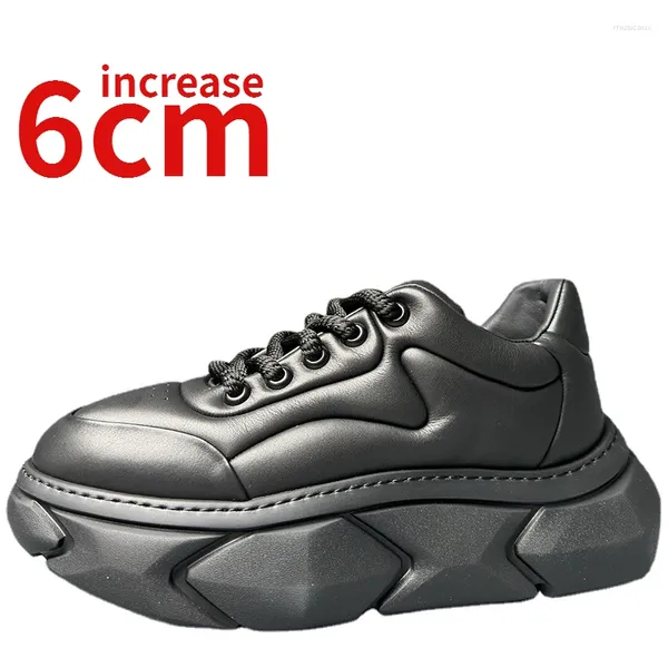 Casual Shoes Black Knight Dads Schuh echtes Leder erhöhtes dickes Sohle Brot für Männer -Turnschuhe erhöhte 6 cm Sport männlich