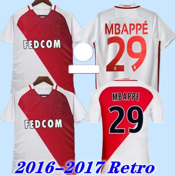 16 17 Come Monaco Maglie da calcio a casa Mbappe Falcao Bernando Carrillo Germain Fabinho Campione della Lega Maillot Vintage Classic Football Shirt