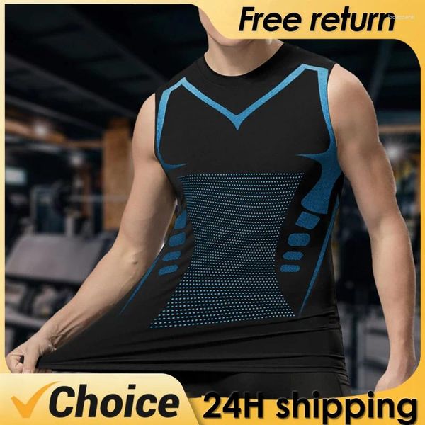 Tampo masculino Tops de compressão Top homens camisa de ginástica sem mangas de impressão seca de impressão esportiva machos machos fitness bodybuilding golete muscular