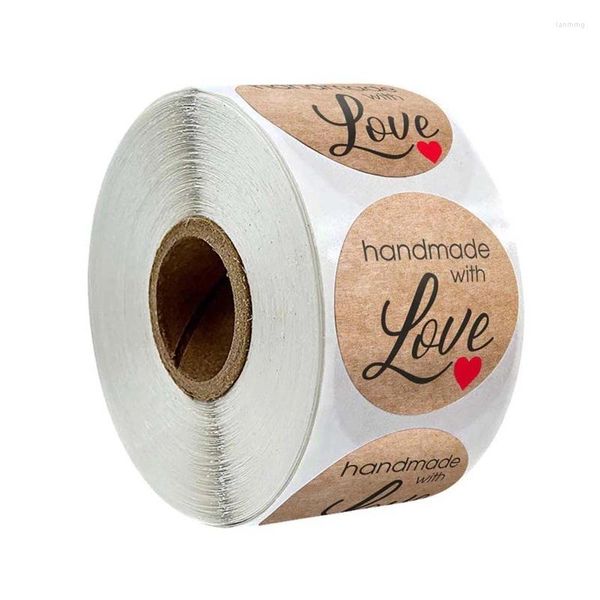 Geschenkverpackung G6DA 500pcs/Roll Kraft handgefertigt mit Liebe Herzaufkleber Seal Labels Scrapbooking Dekoration Schreibweise