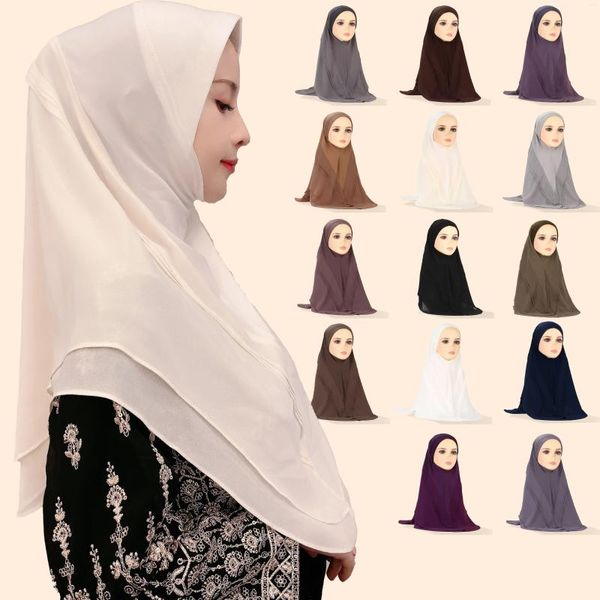 Roupas étnicas Muslim Double Chiffon Plus Pleated Three Camadas elegantes e bonitas com designs exclusivos Pullover Crystal Hijab-deco