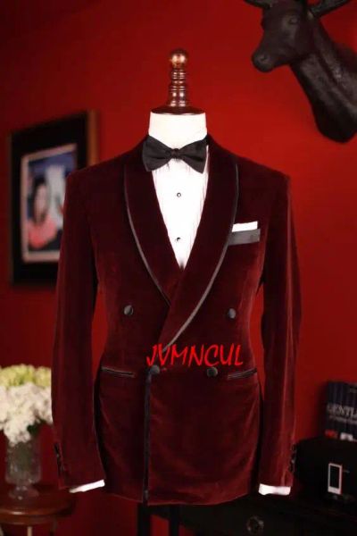 Ternos 2022 mais recente coloração de vinho avelvet masculino traje de desgaste fez um blazer formal novo estilo de xale de gola dupla traje de peito duplo
