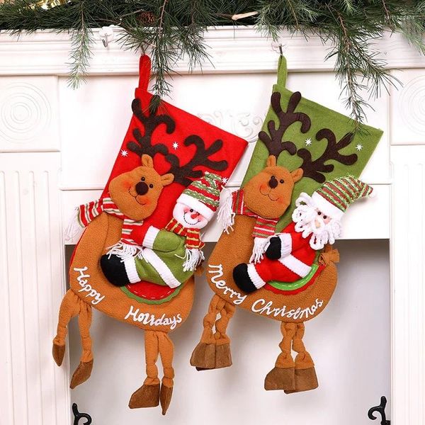 Noel Süslemeleri Çoraplar Elk Stocking Xams Ağaç Süsleri Çocuk-hediyeler Çanta Şömine Asma Aile Dekorasyonu