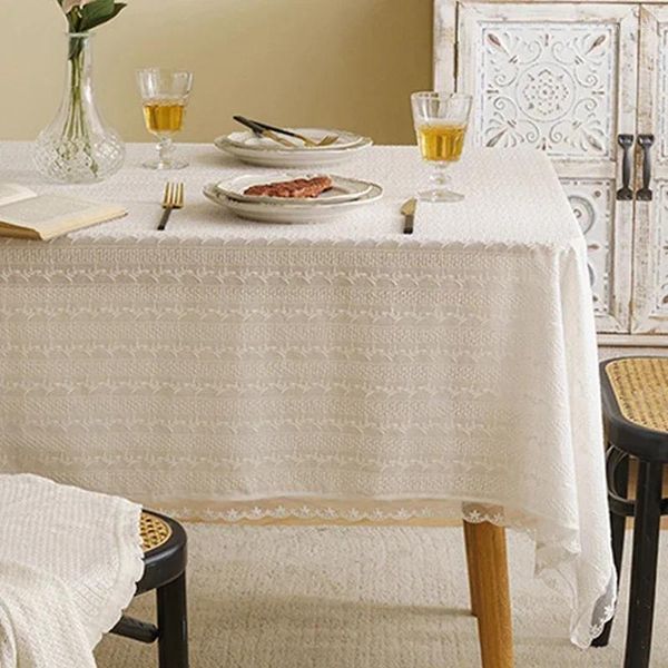 Tischtuch weißer Spitze Baumwollkapete rechteckige Tischdecke für Teeabdeckung Tafelkleed Hochzeitsdekor Mantel Mesa
