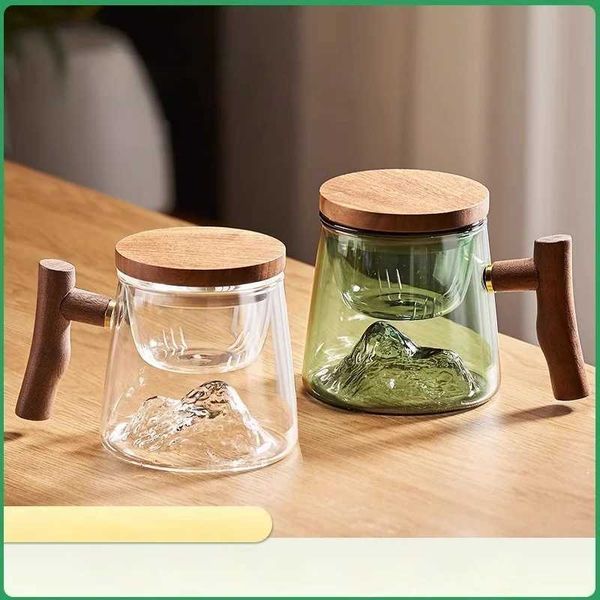 Tambuli da 400 ml di vetro tazza di tè in noce manico anti -scolsa manico addensato di montagna in cinese Design ad alto borosilicato H240425