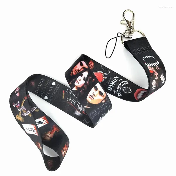 Клавные фильмы фильма «Вампир Дневники» Lanyards Cover Sets Ужас фигура с красным сердцем печать шейки мобильный телефон подвесные аксессуары