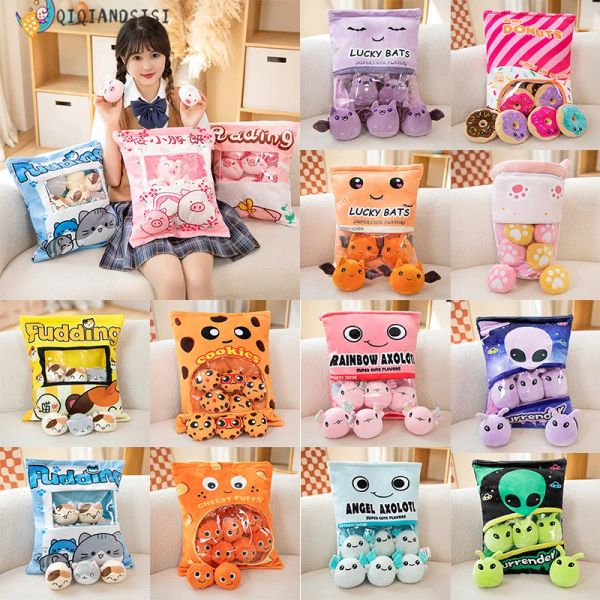 Kissen Plüsch Cookie Ramen Puff Bubble Tee Essen Kissen transparente Reißverschlussbeutel Plushie Peluche gefüllte Emotion Snack Kugeln Süßigkeitenbeutel