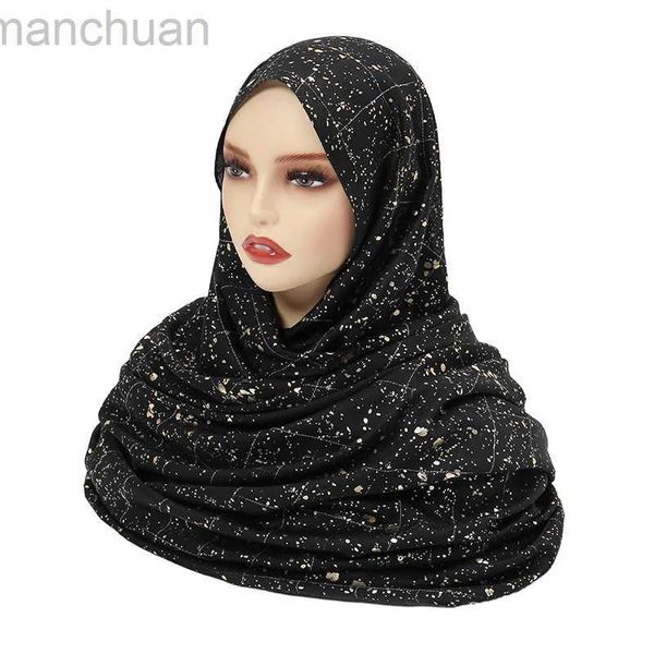 Hijabs Nuovo Gold glitter Hijab Cotton Scarf Women Luxury Shiny Shrawl Women Muslim Hijab Shimme Scarpes Foulard Turban Arab Turban Maestro D240425