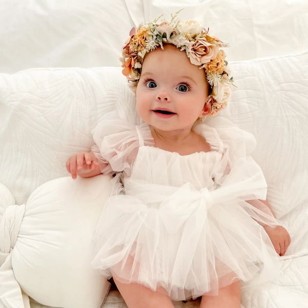 Einszene Neue Sommer mehrschichtige Ballkleid-Masch-Kleinkind-Babybodysuit Tutu Rock Puff Ärmel Prinzessin Mädchen Geburtstagskleidung ein Stück