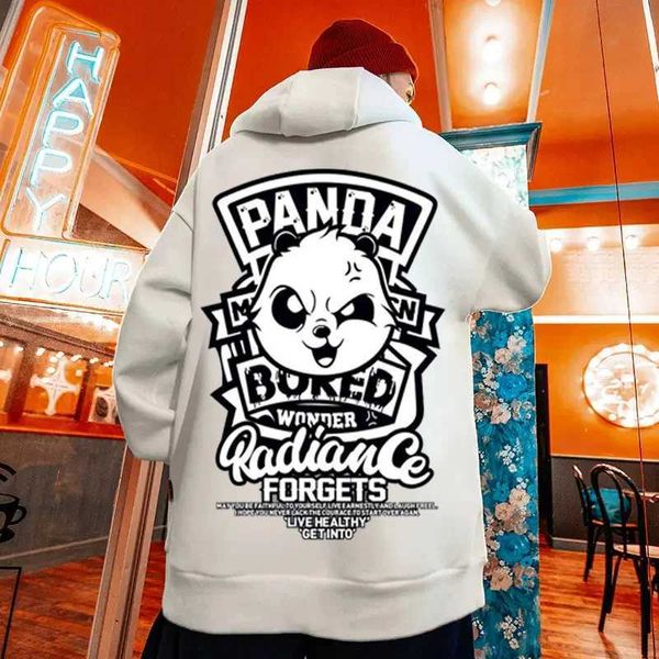 Erkek Hoodies Sweatshirts Retro Mektup Panda Baskı Polar Hoodies Büyük boy erkek ve kadın sokak kıyafeti gündelik kapüşonlu sweatshirtler gevşek hip hop y2k hoody 240424